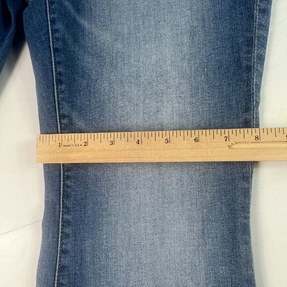 American Eagle Jean Women 30x27* Super High Rise Flare Blue Raw Hem Denim Tag 8S - Picture 13 of 16